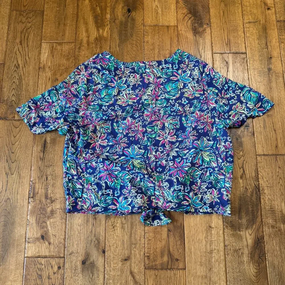 St. Tropez West Floral Tie Front Blouse and Navy Sunny Leigh Palazzo Pants XL